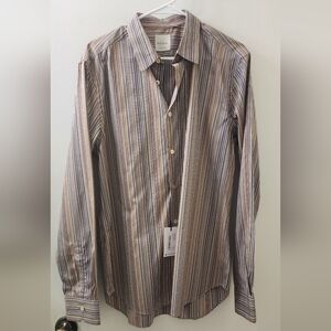 New Paul Smith Multicolor Striped Men's Shirt, Size Large, Cotton.